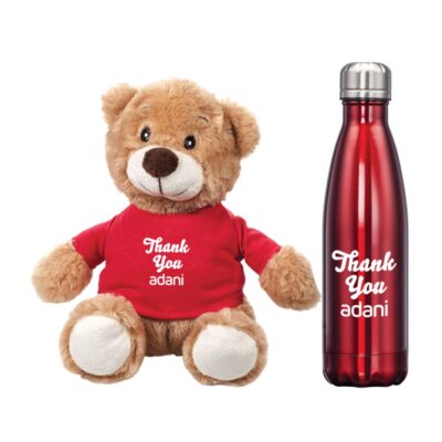 Chester Teddy Bear/Bottle Gift Set - Red-1