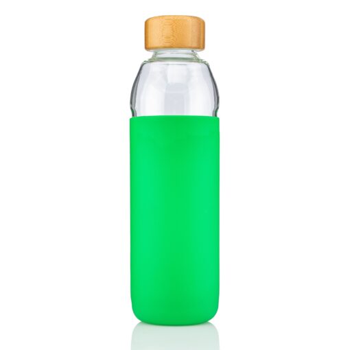 18 Oz. Lucerne Single Wall Borosilicate Glass Bottle w/Threaded Bamboo Lid & Silicone Sleeve-10
