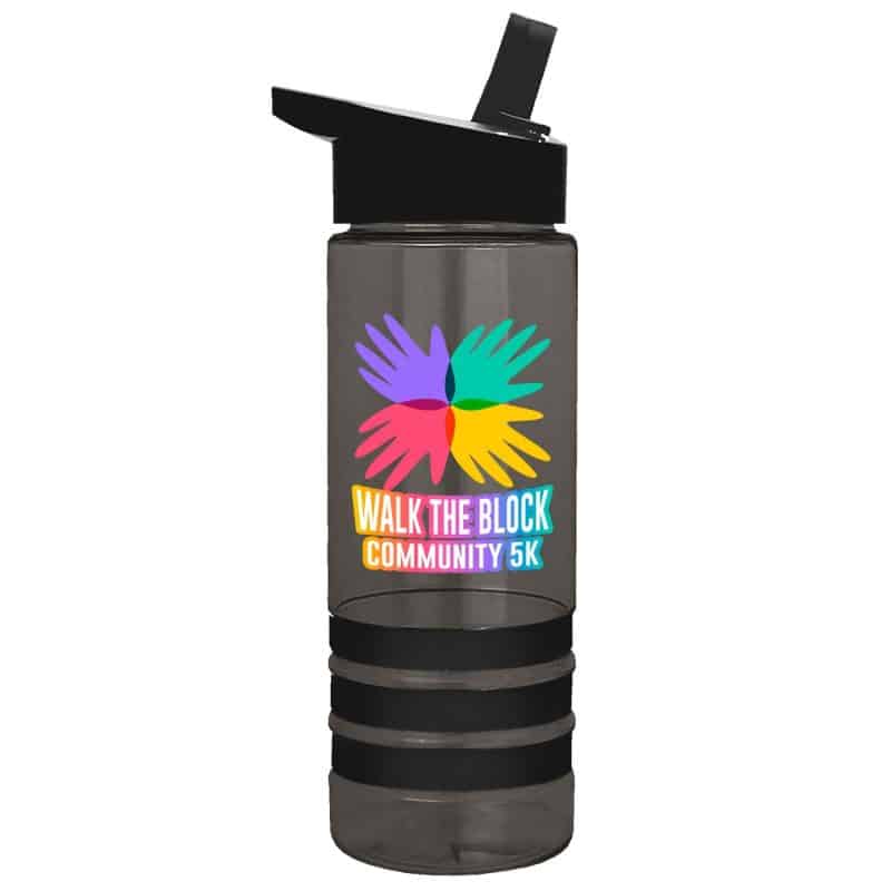 24 Oz. Transparent Sergeant Sports Bottle w/Grip Stripes & Flip Straw Handle Lid - Digital Imprint - 1