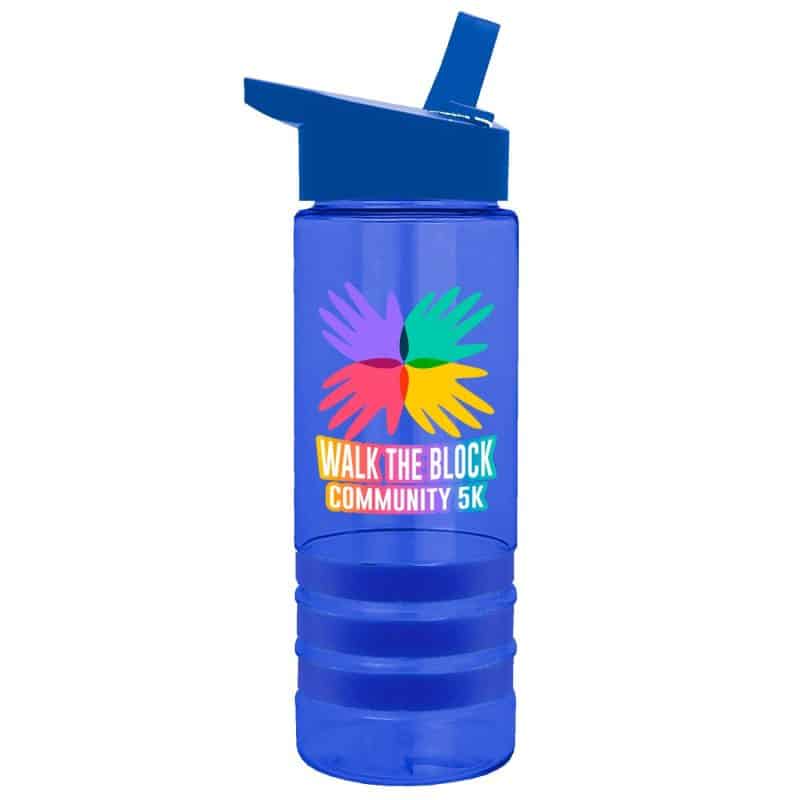 24 Oz. Transparent Sergeant Sports Bottle w/Grip Stripes & Flip Straw Handle Lid - Digital Imprint - 2