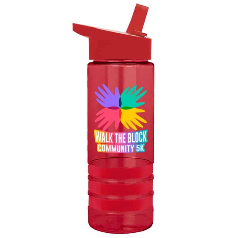 24 Oz. Transparent Sergeant Sports Bottle w/Grip Stripes & Flip Straw Handle Lid - Digital Imprint - 3