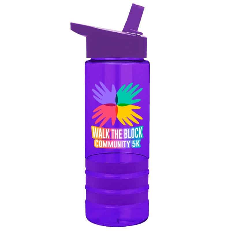 24 Oz. Transparent Sergeant Sports Bottle w/Grip Stripes & Flip Straw Handle Lid - Digital Imprint - 4