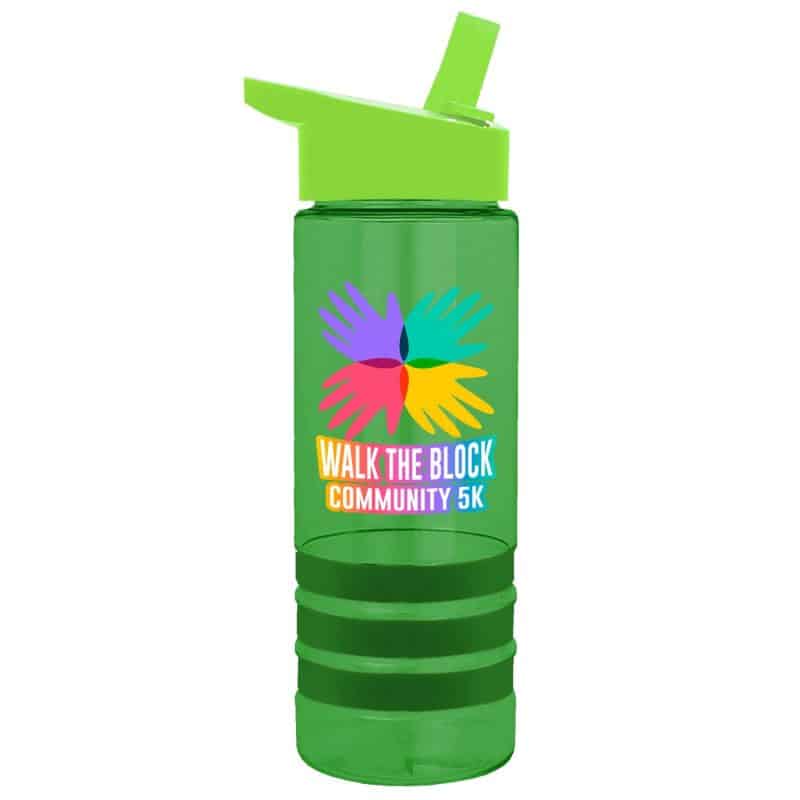 24 Oz. Transparent Sergeant Sports Bottle w/Grip Stripes & Flip Straw Handle Lid - Digital Imprint - 5