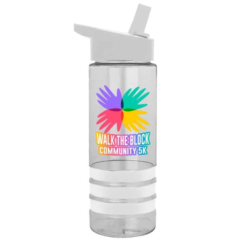 24 Oz. Transparent Sergeant Sports Bottle w/Grip Stripes & Flip Straw Handle Lid - Digital Imprint - 6