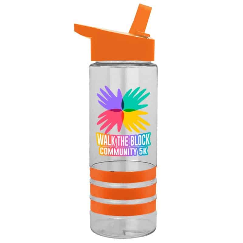 24 Oz. Transparent Sergeant Sports Bottle w/Grip Stripes & Flip Straw Handle Lid - Digital Imprint - 7