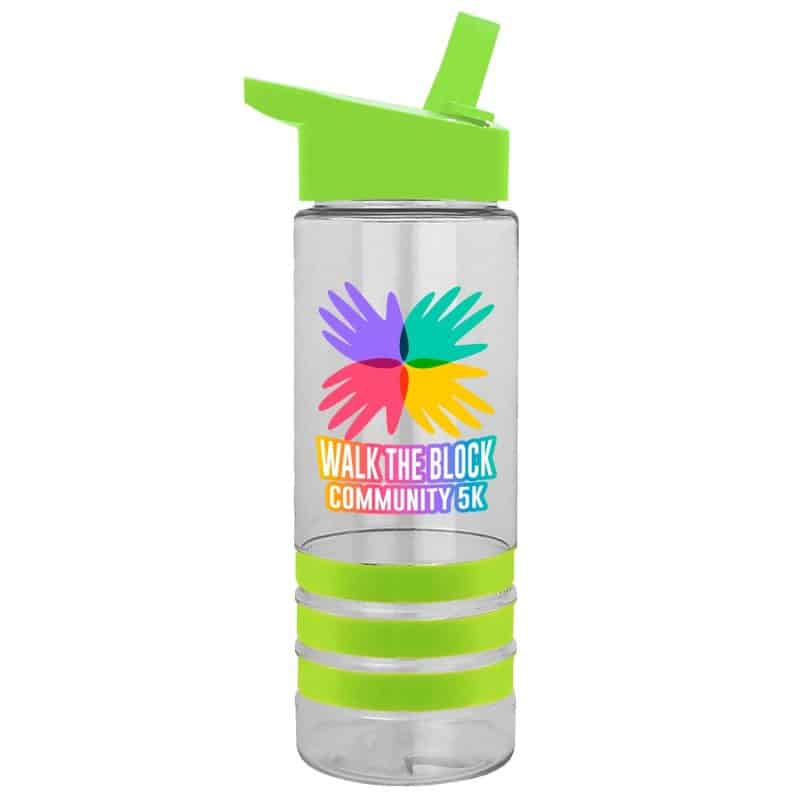 24 Oz. Transparent Sergeant Sports Bottle w/Grip Stripes & Flip Straw Handle Lid - Digital Imprint - 8