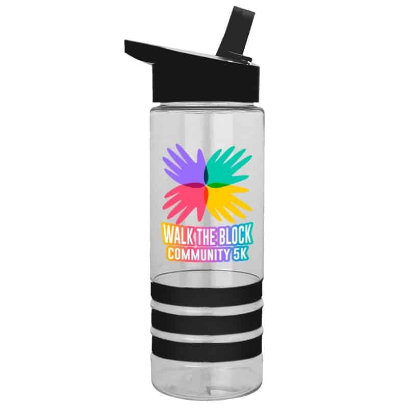 24 Oz. Transparent Sergeant Sports Bottle w/Grip Stripes & Flip Straw Handle Lid - Digital Imprint - 9