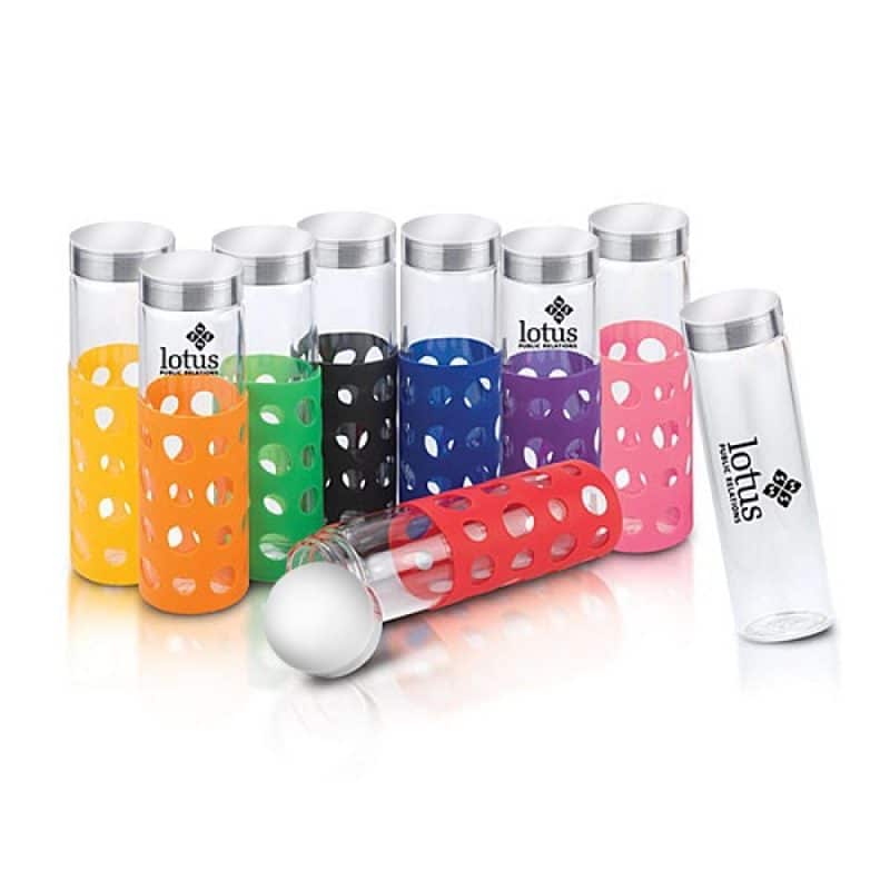 20 oz Silicone Round Cutouts Glass Bottle - 1