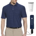 PGA TOUR® Jaspe Airflux Golf Polo & Weatherman® Umbrella Gift Set - 3